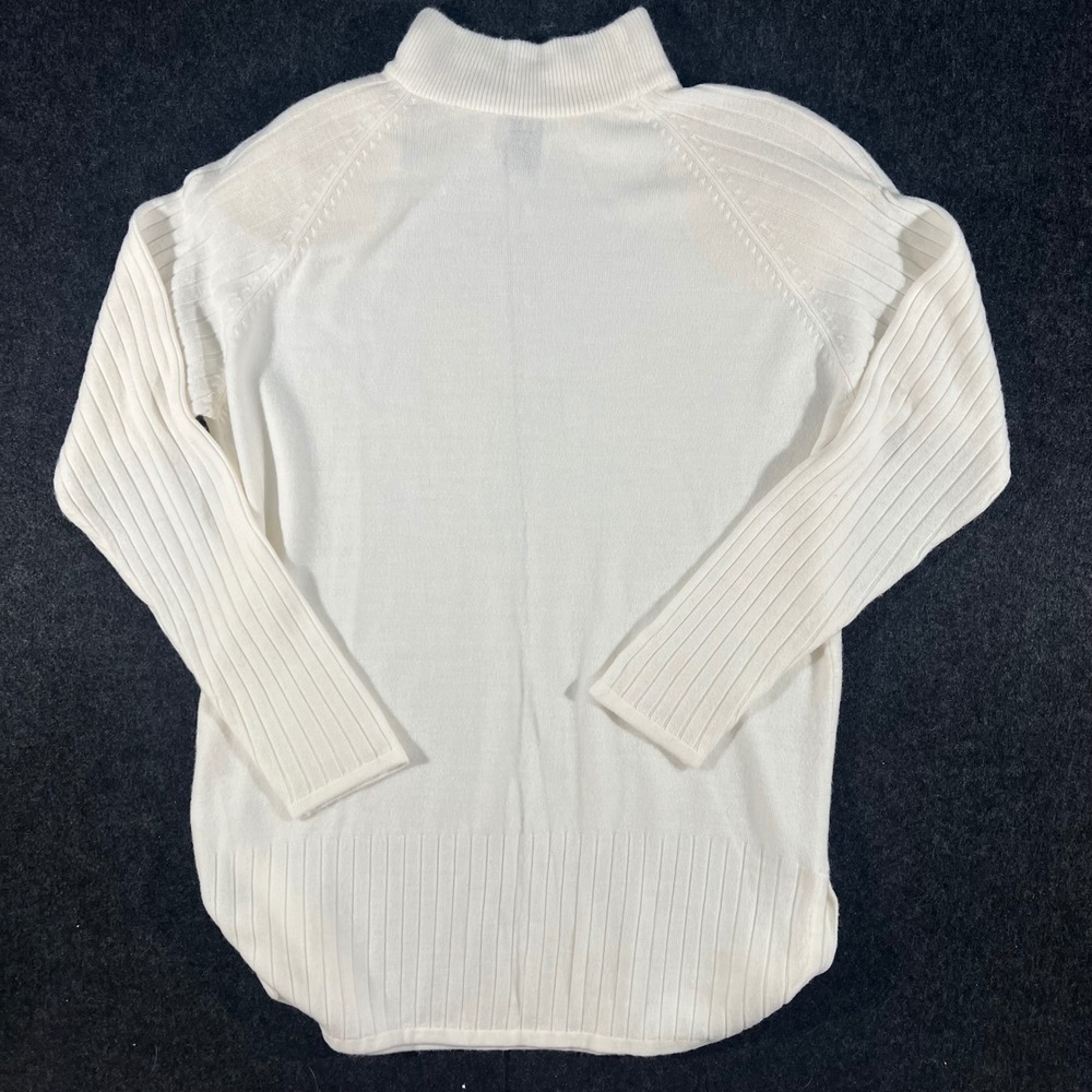 JR Bentley Turtleneck Sweater Womens Medium White Ribbed Knit Side Slit Pullover - Picture 2 of 6